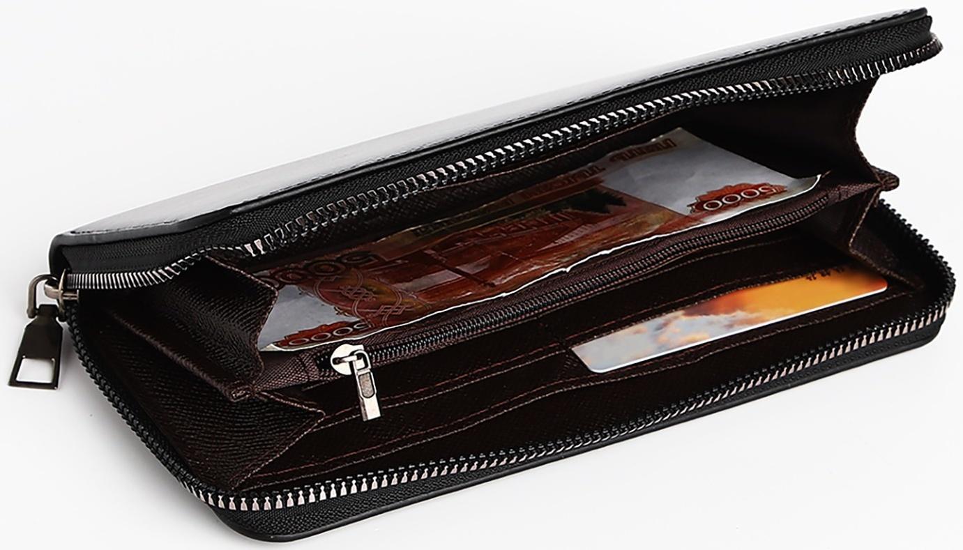 Портмоне мужское на молнии, отдел для купюр, для карт, для монет, цвет чёрный