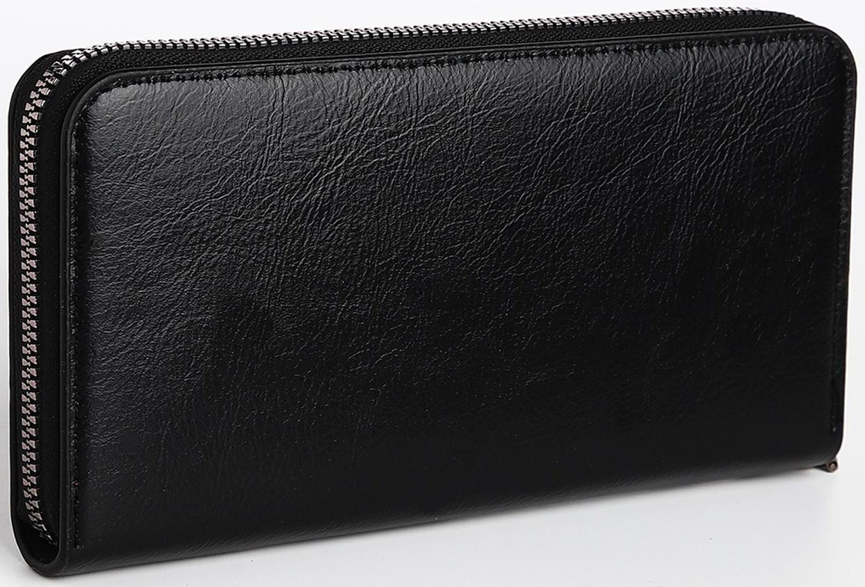 Портмоне мужское на молнии, отдел для купюр, для карт, для монет, цвет чёрный