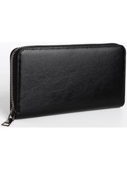 Портмоне мужское на молнии, отдел для купюр, для карт, для монет, цвет чёрный