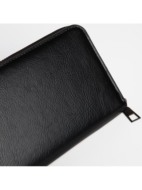 Портмоне мужское на молнии, отдел для купюр, для карт, для монет, цвет чёрный