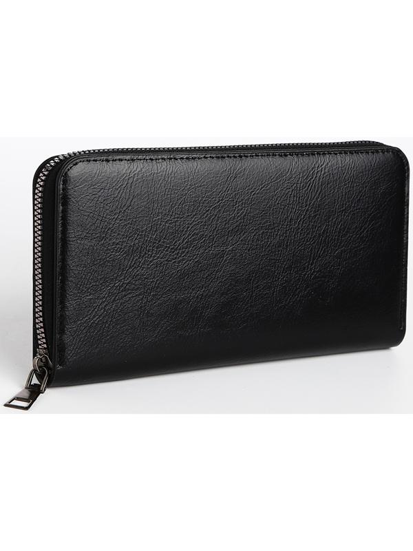Портмоне мужское на молнии, отдел для купюр, для карт, для монет, цвет чёрный