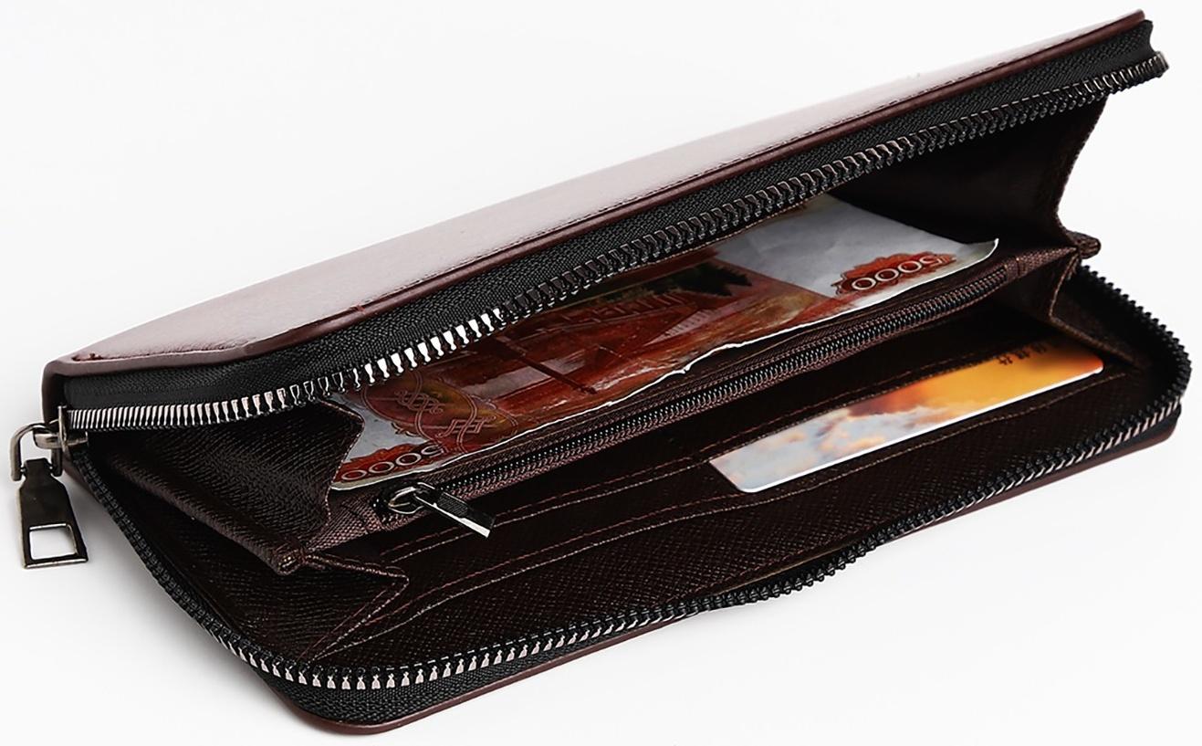 Портмоне мужское на молнии, отдел для купюр, для карт, для монет, цвет коричневый