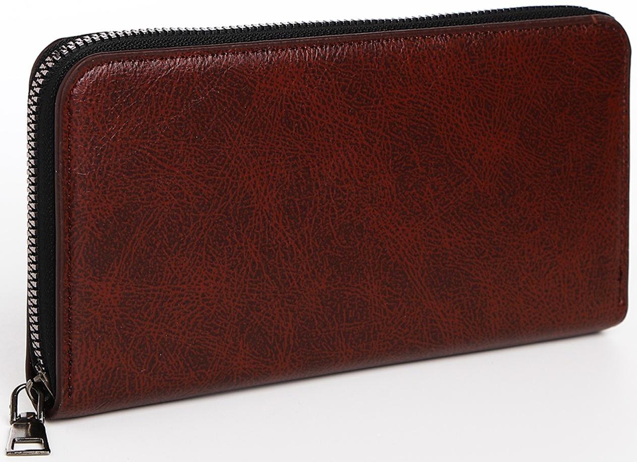 Портмоне мужское на молнии, отдел для купюр, для карт, для монет, цвет коричневый