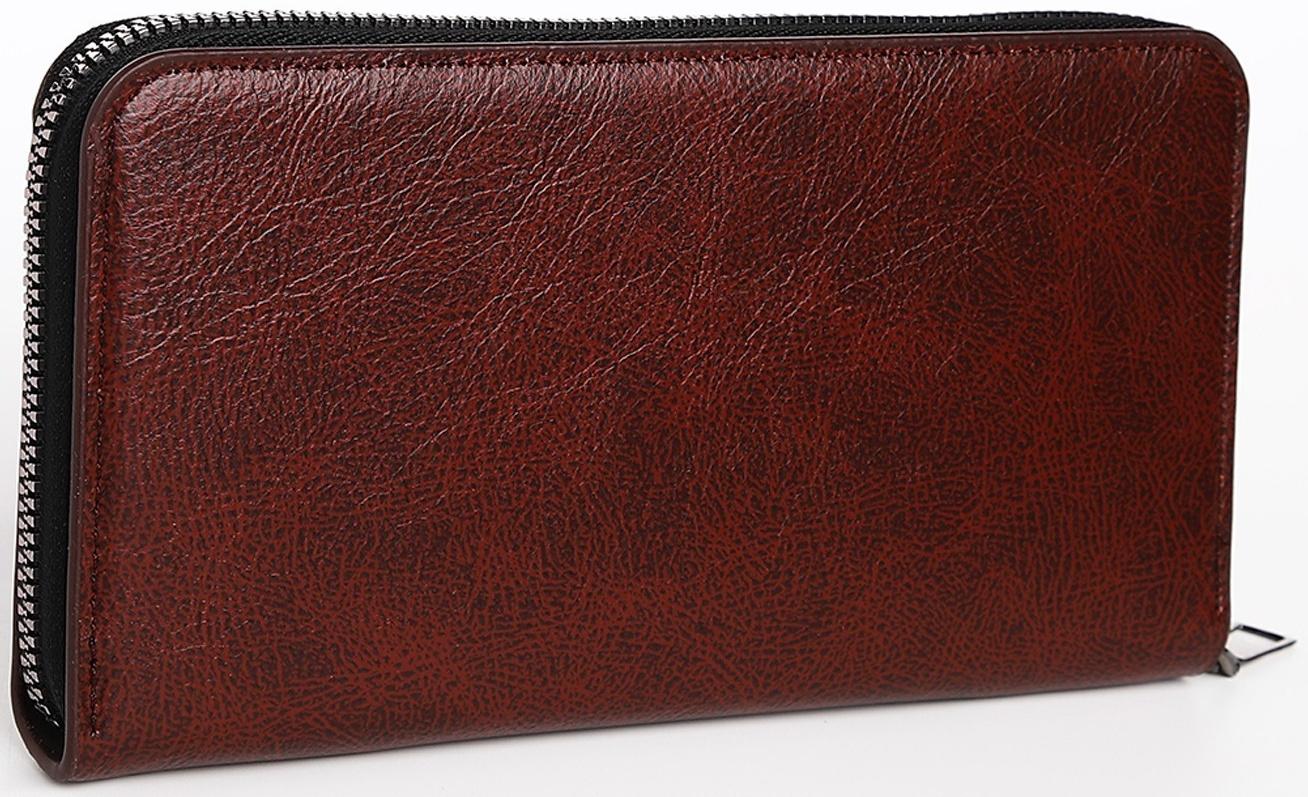 Портмоне мужское на молнии, отдел для купюр, для карт, для монет, цвет коричневый
