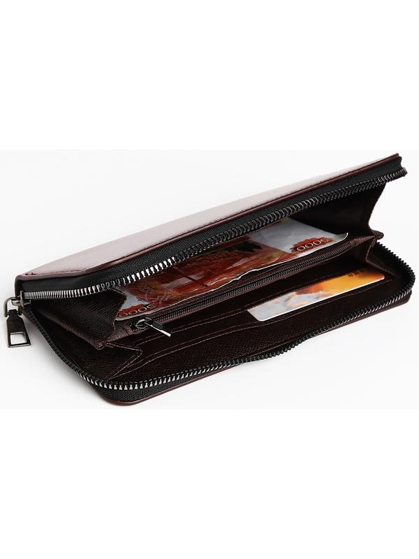 Портмоне мужское на молнии, отдел для купюр, для карт, для монет, цвет коричневый