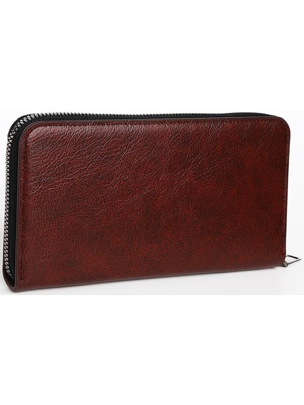 Портмоне мужское на молнии, отдел для купюр, для карт, для монет, цвет коричневый