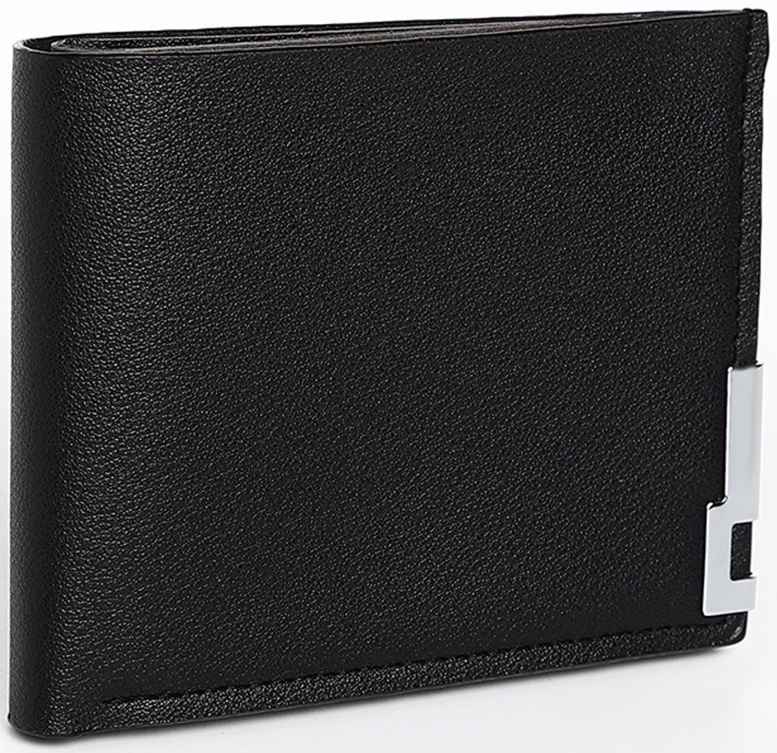 Портмоне мужское без застёжки, отдел для карт, для купюр, цвет чёрный