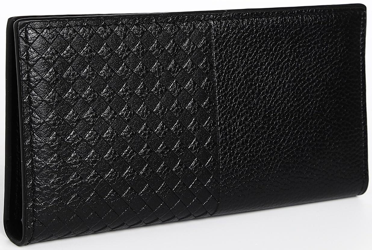 Портмоне мужское без застежки, отдел для купюр, для карт, для монет, цвет чёрный