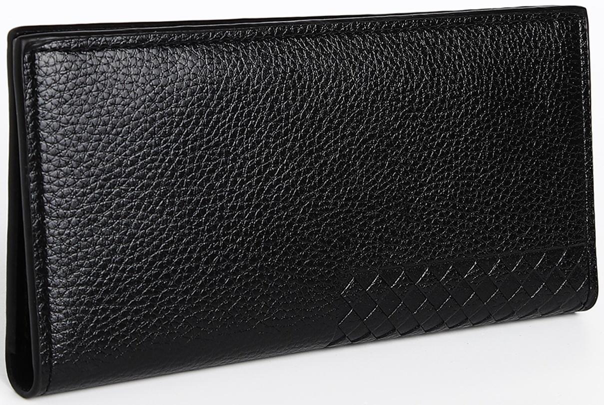 Портмоне мужское без застежки, отдел для купюр, для карт, для монет, цвет чёрный