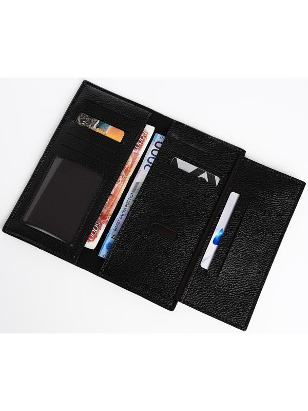 Портмоне мужское без застежки, отдел для купюр, для карт, для монет, цвет чёрный