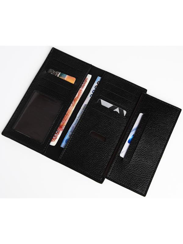 Портмоне мужское без застежки, отдел для купюр, для карт, для монет, цвет чёрный