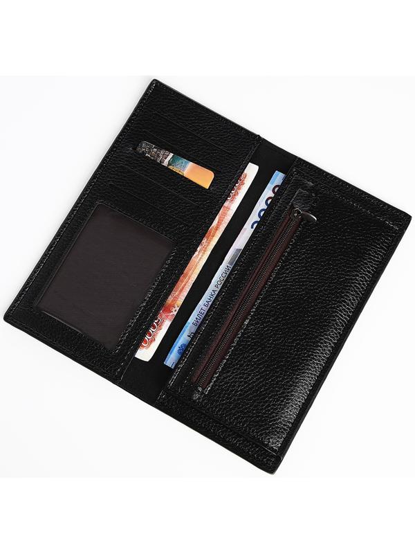 Портмоне мужское без застежки, отдел для купюр, для карт, для монет, цвет чёрный