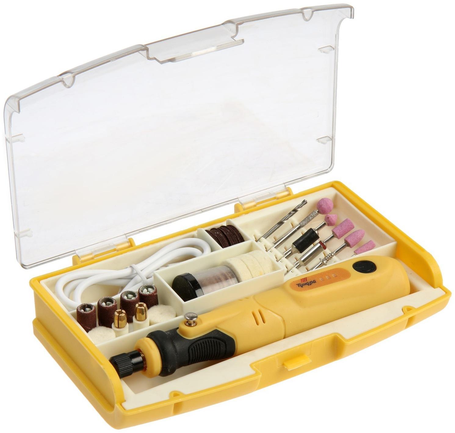 Гравер аккумуляторный ТУНДРА, 12 В, 0.7 Ач, micro-USB, 5000-15000 об/мин, 3 ск., 76 пр.