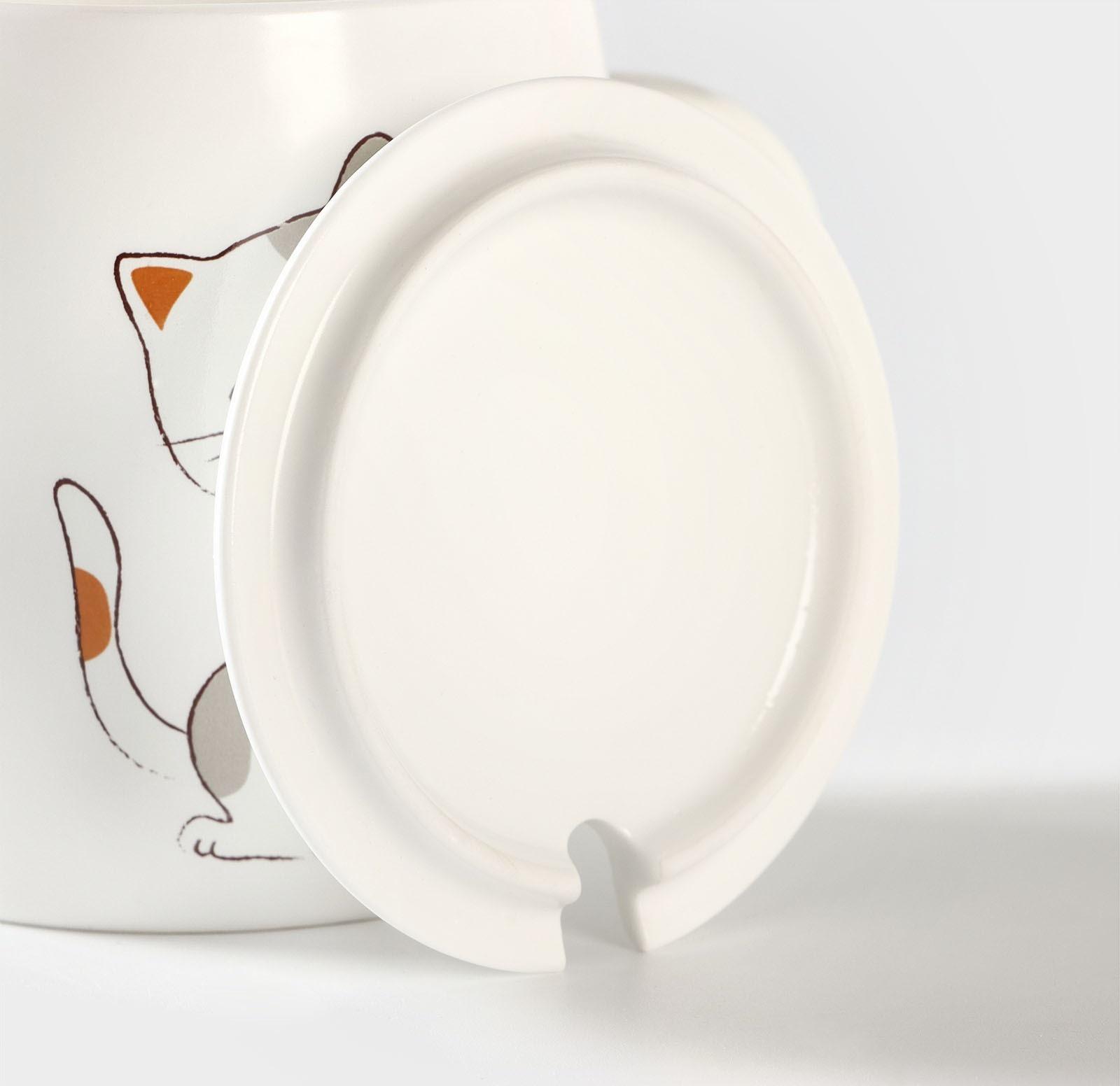 Кружка керамическая с крышкой и ложкой «Кошечка», 350 мл, цвет белый