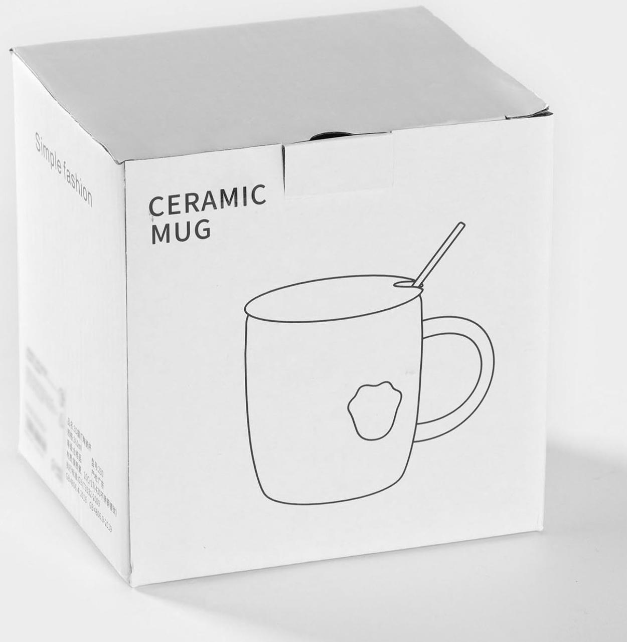 Кружка керамическая с крышкой и ложкой «Кошечка», 350 мл, цвет белый