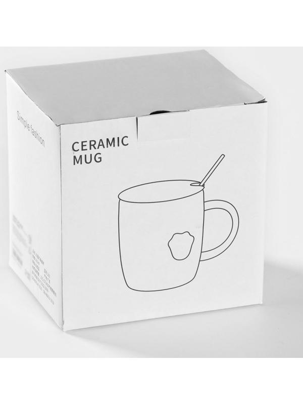 Кружка керамическая с крышкой и ложкой «Кошечка», 350 мл, цвет белый