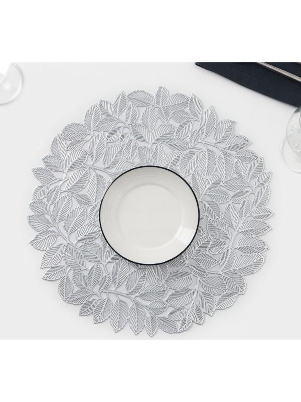 Салфетка сервировочная «Листья», ПВХ, 38×38 см, цвет серебро