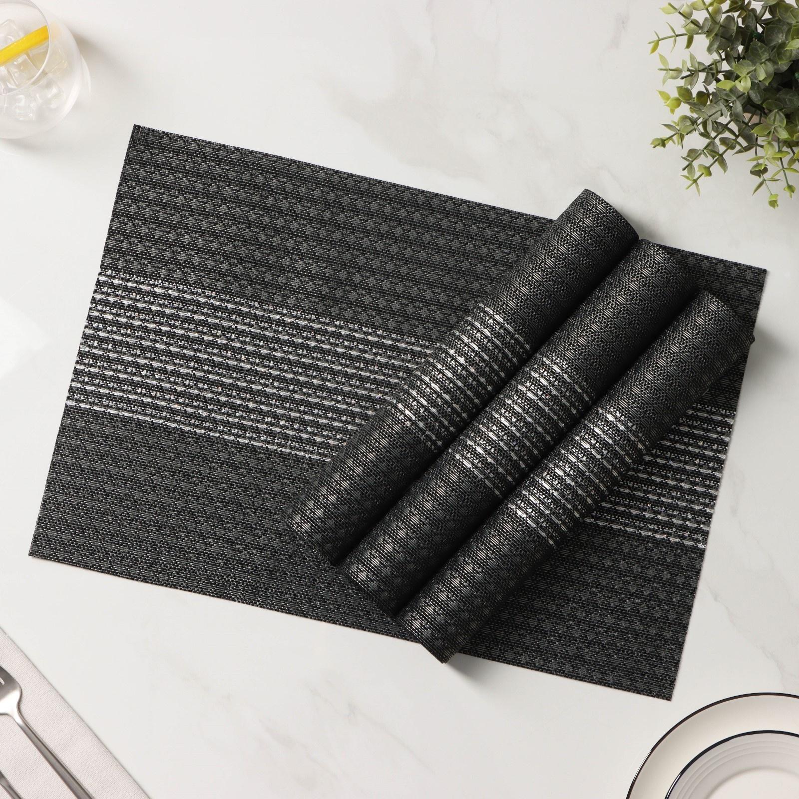 Набор салфеток сервировочных Доляна «Сияние», 4 шт, 45×30 см, цвет чёрный