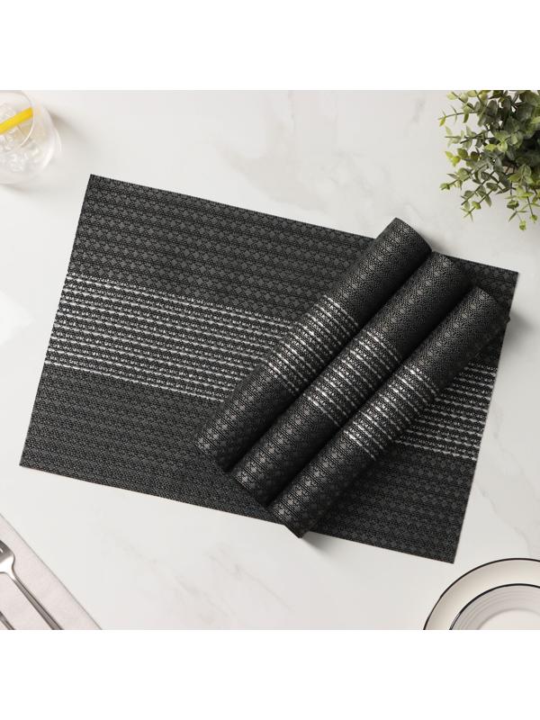 Набор салфеток сервировочных Доляна «Сияние», 4 шт, 45×30 см, цвет чёрный