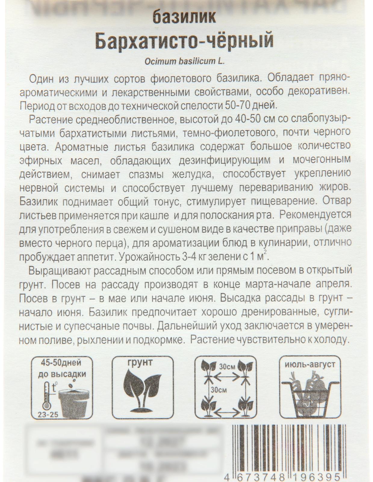 Семена Базилик Бархатисто-черный , 0,5 г