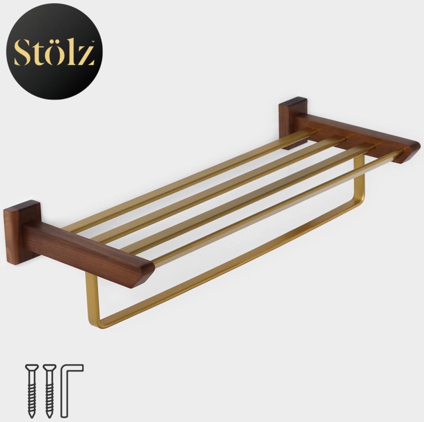 Полка с держателем для полотенец Штольц Stölz Hölzern Premiere, ореховое дерево, алюминий