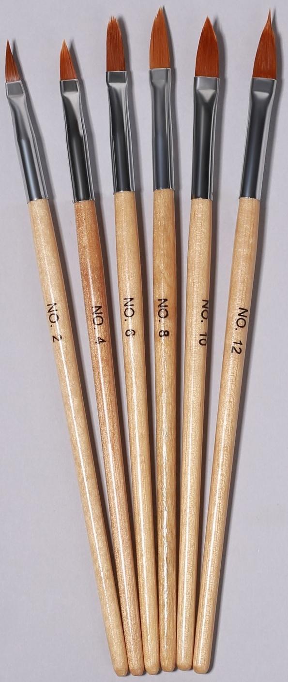 Набор кистей для наращивания и дизайна ногтей, форма лепесток, 6 шт, 19,5 см, цвет коричневый