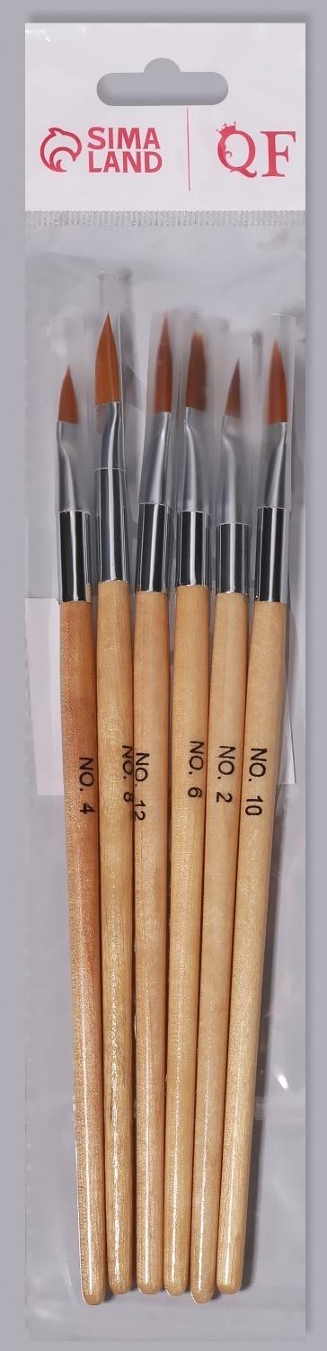 Набор кистей для наращивания и дизайна ногтей, форма лепесток, 6 шт, 19,5 см, цвет коричневый