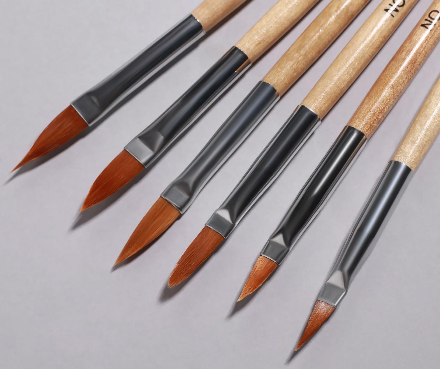 Набор кистей для наращивания и дизайна ногтей, форма лепесток, 6 шт, 19,5 см, цвет коричневый