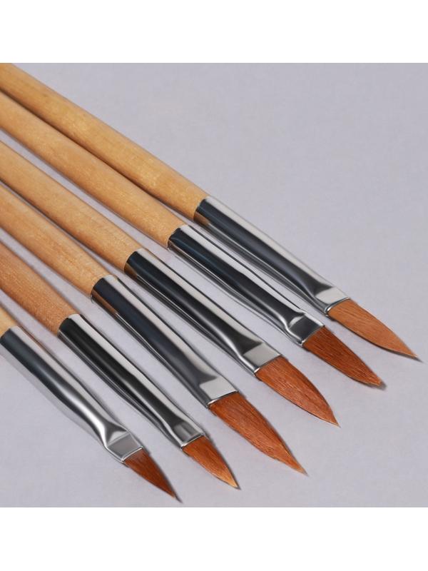 Набор кистей для наращивания и дизайна ногтей, форма лепесток, 6 шт, 19,5 см, цвет коричневый