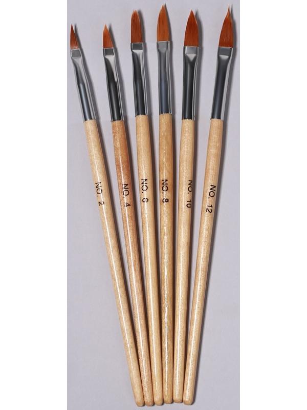 Набор кистей для наращивания и дизайна ногтей, форма лепесток, 6 шт, 19,5 см, цвет коричневый