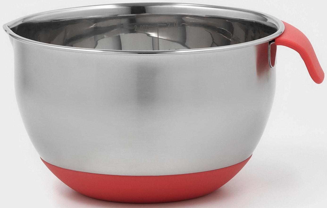 Миска из нержавеющей стали, 2 л, 22×19×11,5 см, с противоскользящим дном и мерной шкалой, силиконовая ручка