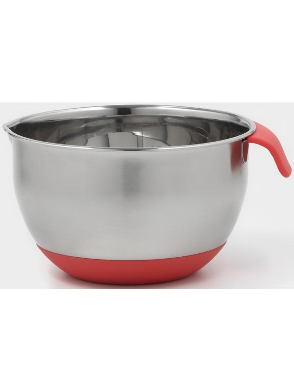 Миска из нержавеющей стали, 2 л, 22×19×11,5 см, с противоскользящим дном и мерной шкалой, силиконовая ручка