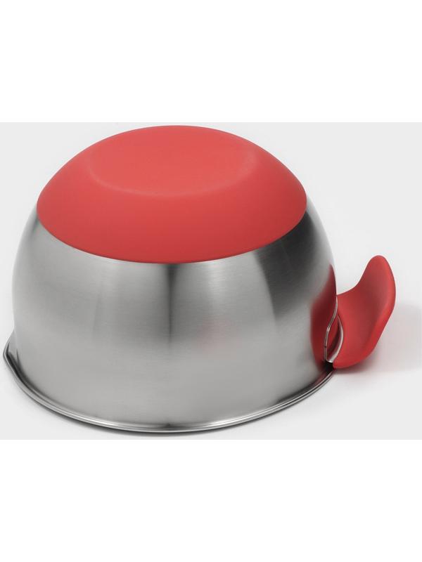 Миска из нержавеющей стали, 2 л, 22×19×11,5 см, с противоскользящим дном и мерной шкалой, силиконовая ручка