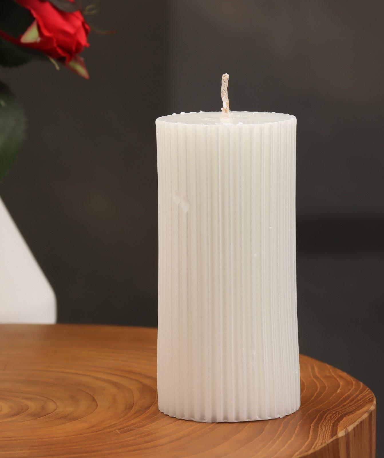 Свеча-цилиндр с гранями,5х10 см, пальмовый воск, жемчужная, 6 ч