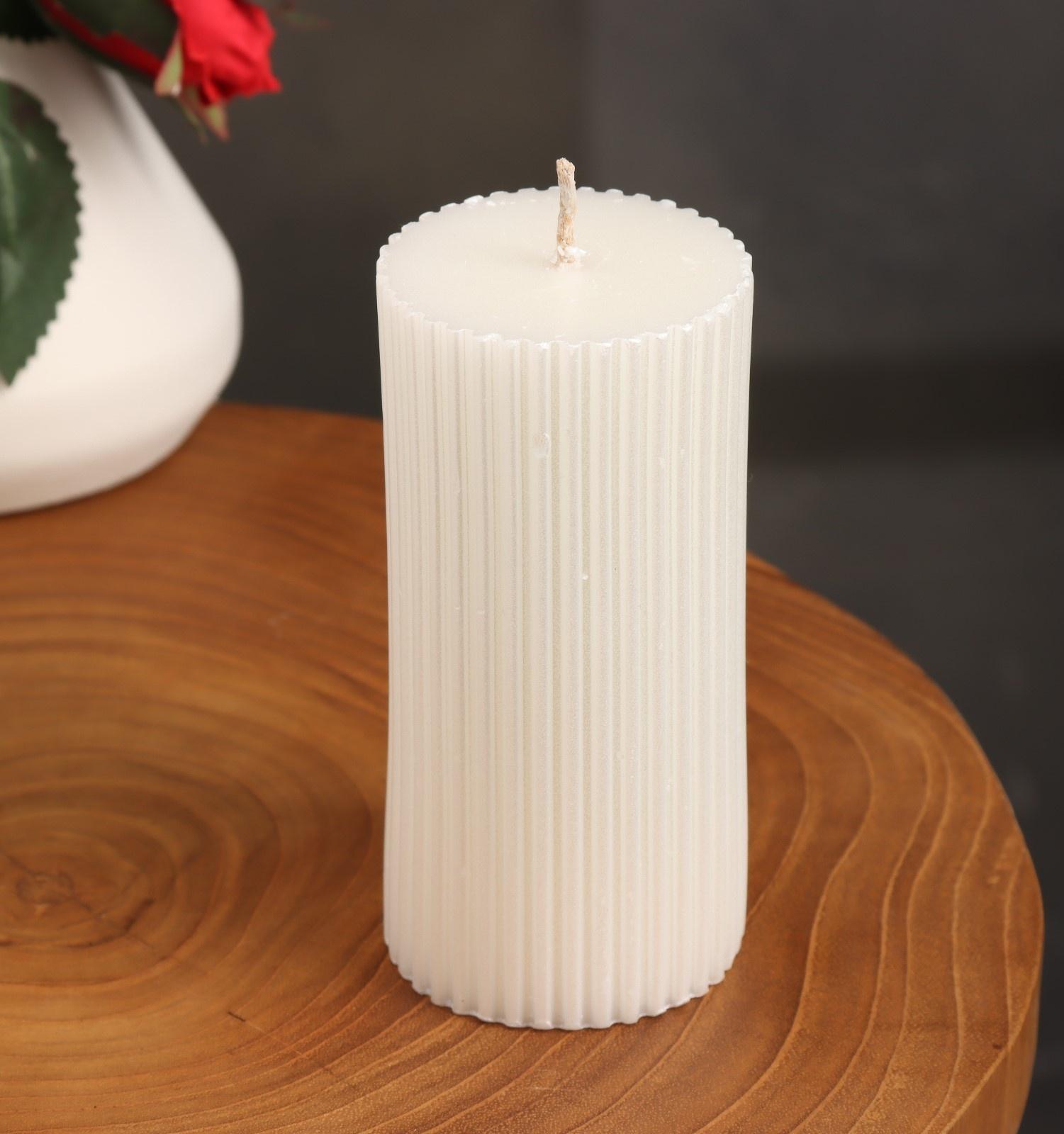 Свеча-цилиндр с гранями,5х10 см, пальмовый воск, жемчужная, 6 ч