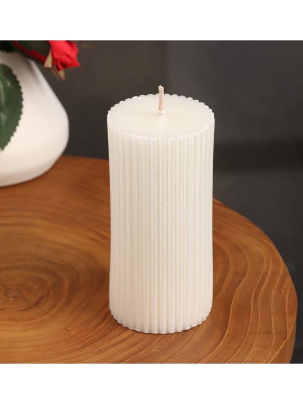 Свеча-цилиндр с гранями,5х10 см, пальмовый воск, жемчужная, 6 ч
