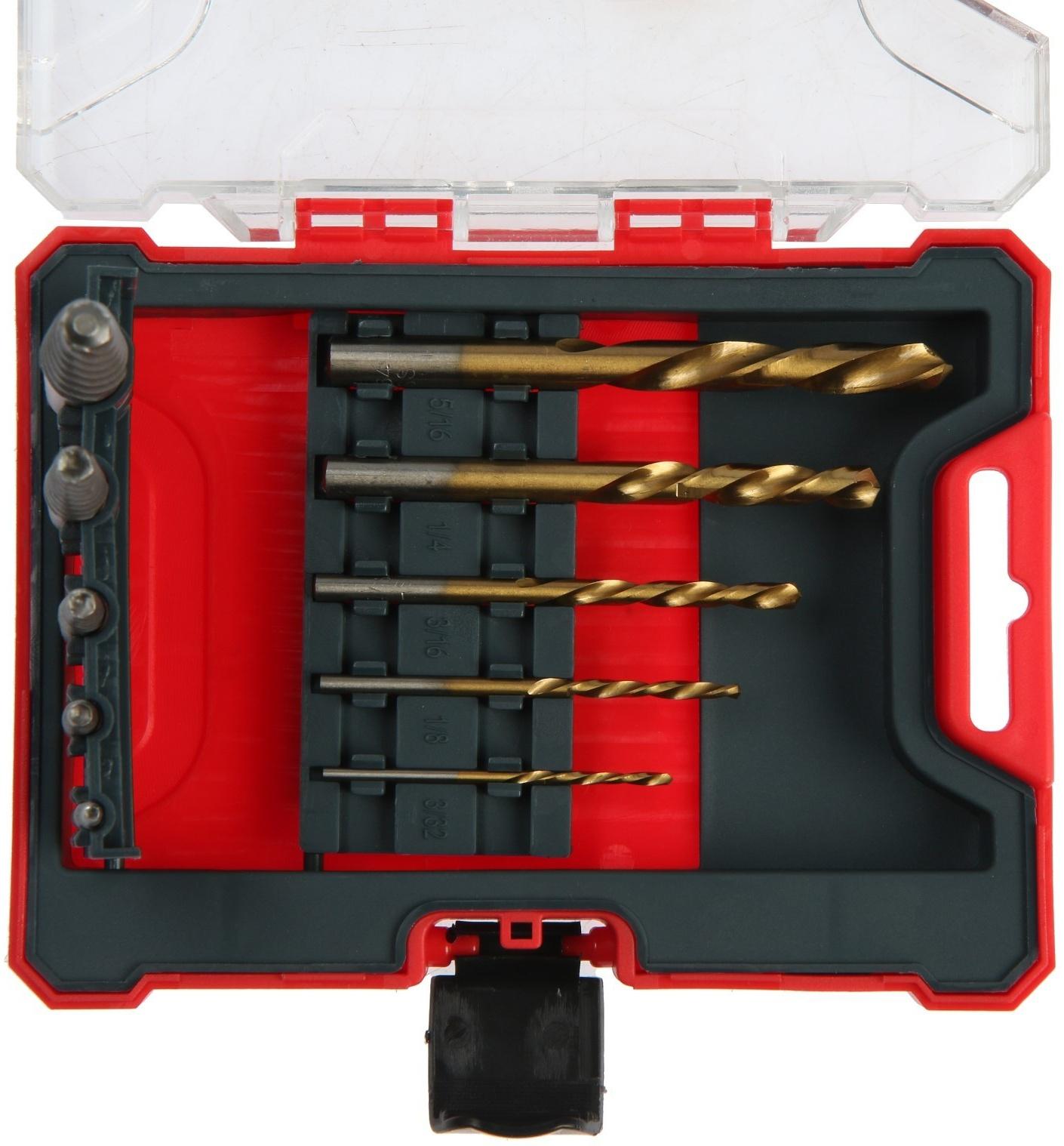 Набор экстракторов и сверл ТУНДРА, крупная левая резьба, 45 сталь М1-М5, d=2.4-8 мм HSS, TIN   97488