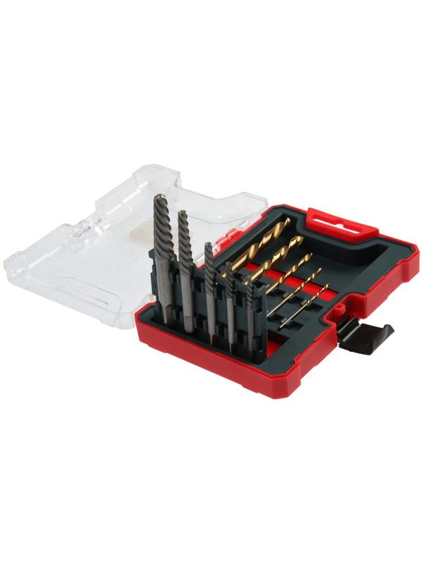 Набор экстракторов и сверл ТУНДРА, крупная левая резьба, 45 сталь М1-М5, d=2.4-8 мм HSS, TIN   97488