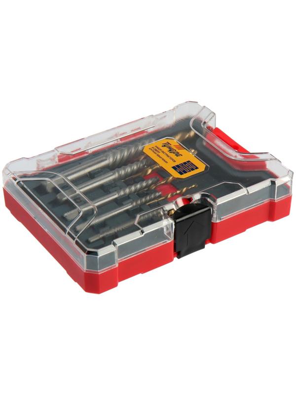 Набор экстракторов и сверл ТУНДРА, крупная левая резьба, 45 сталь М1-М5, d=2.4-8 мм HSS, TIN   97488