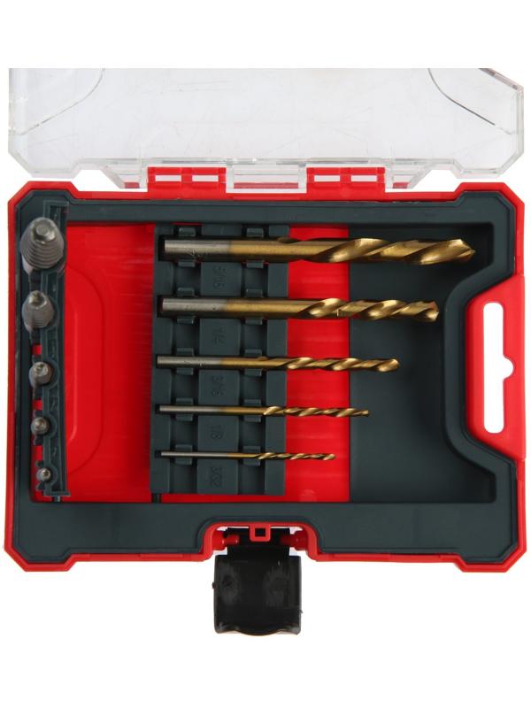 Набор экстракторов и сверл ТУНДРА, крупная левая резьба, 45 сталь М1-М5, d=2.4-8 мм HSS, TIN   97488