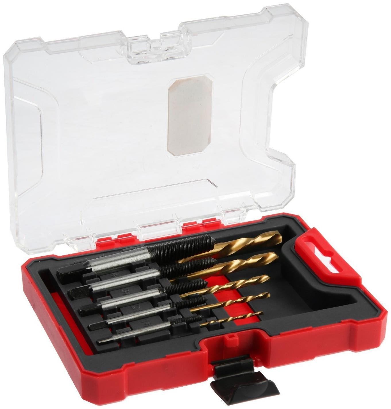 Набор экстракторов и сверл ТУНДРА, левая резьба, 45 сталь М1-М5, d=2.4-8 мм HSS, TIN