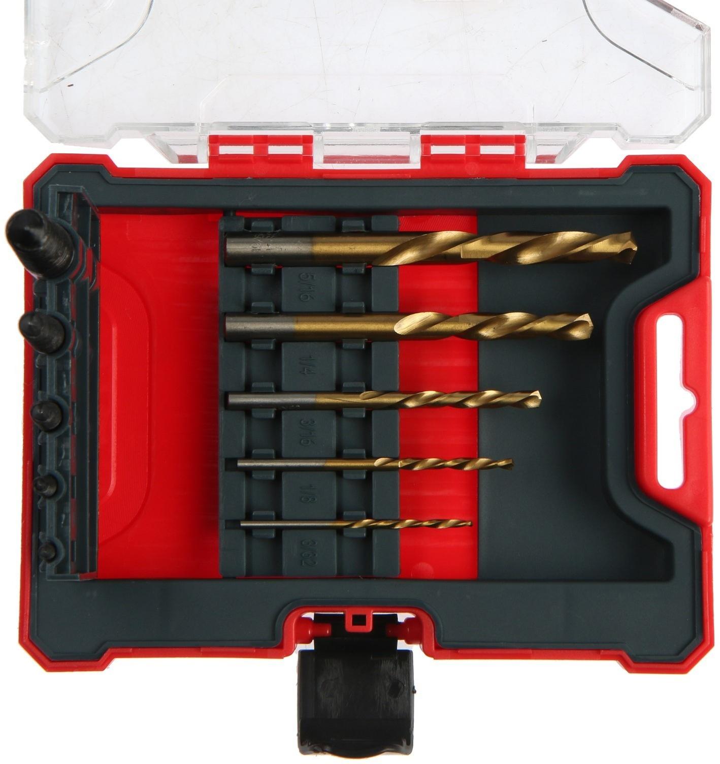 Набор экстракторов и сверл ТУНДРА, левая резьба, 45 сталь М1-М5, d=2.4-8 мм HSS, TIN