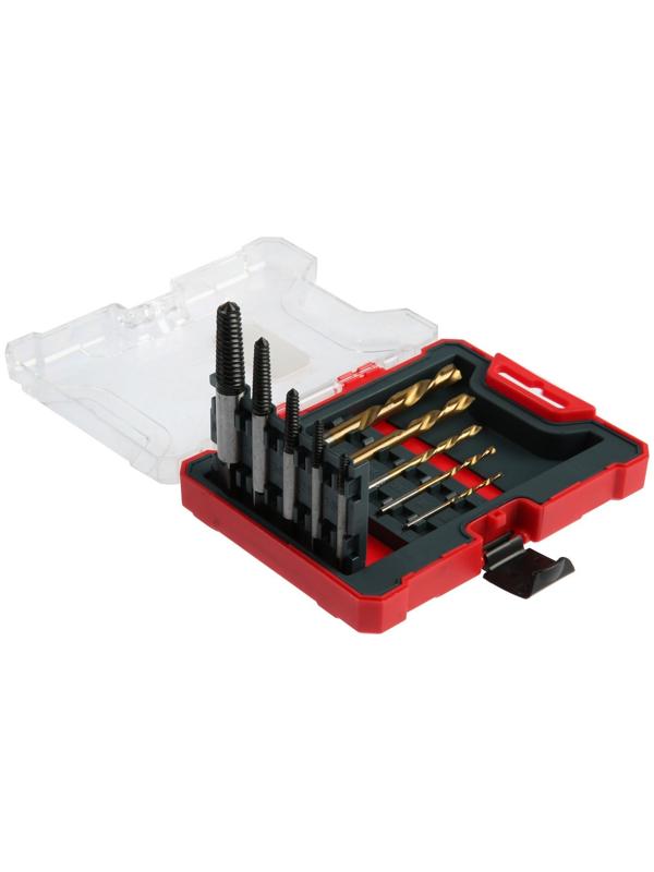 Набор экстракторов и сверл ТУНДРА, левая резьба, 45 сталь М1-М5, d=2.4-8 мм HSS, TIN