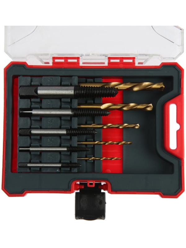 Набор экстракторов и сверл ТУНДРА, левая резьба, 45 сталь М1-М5, d=2.4-8 мм HSS, TIN