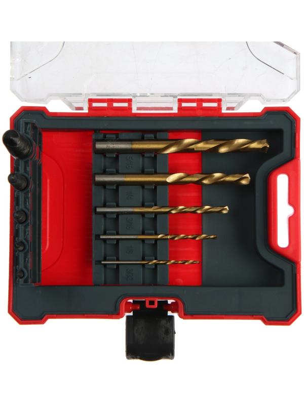 Набор экстракторов и сверл ТУНДРА, левая резьба, 45 сталь М1-М5, d=2.4-8 мм HSS, TIN