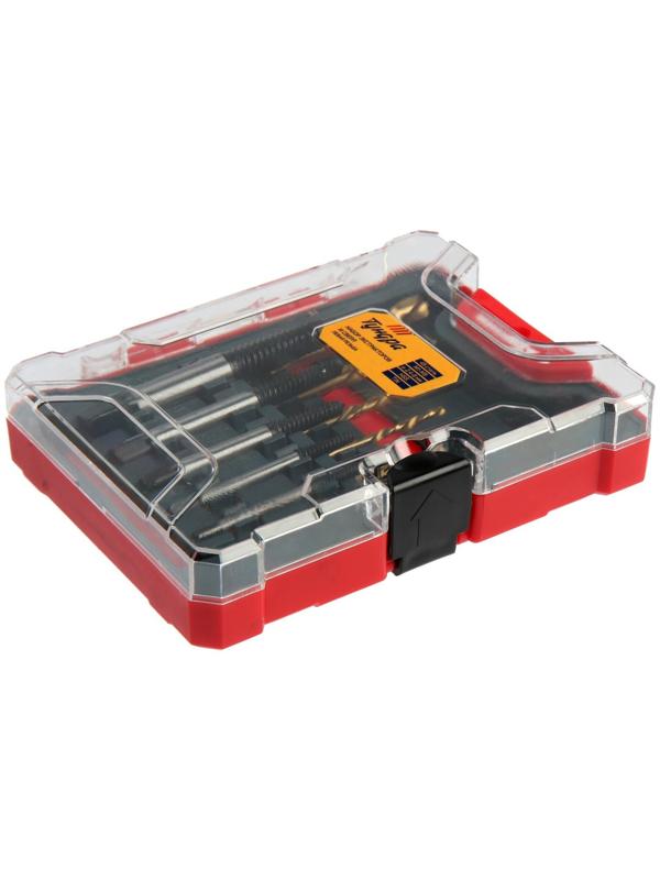 Набор экстракторов и сверл ТУНДРА, левая резьба, 45 сталь М1-М5, d=2.4-8 мм HSS, TIN