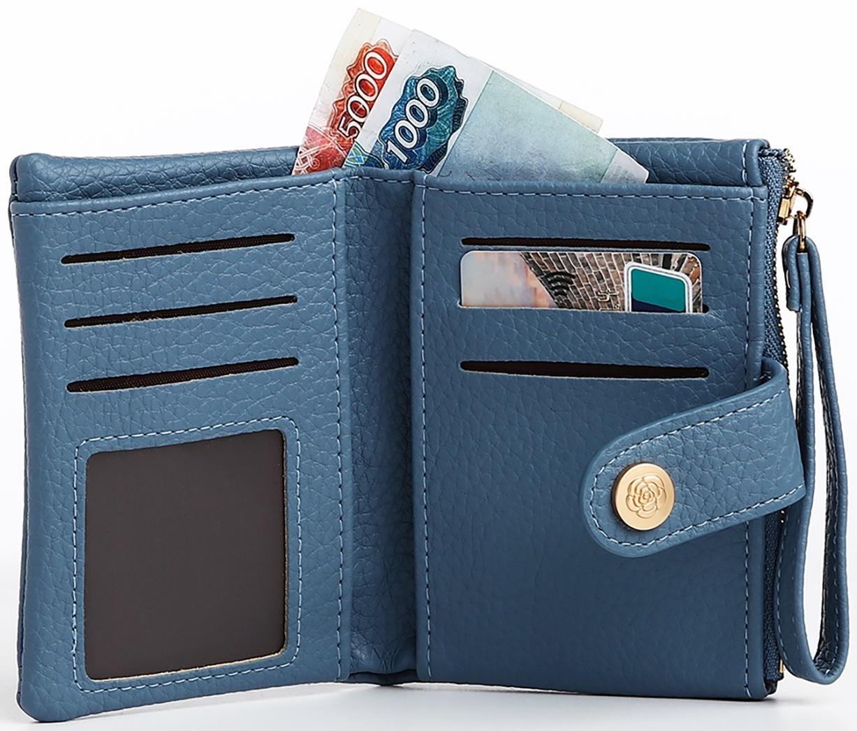 Кошелёк на кнопке, цвет голубой