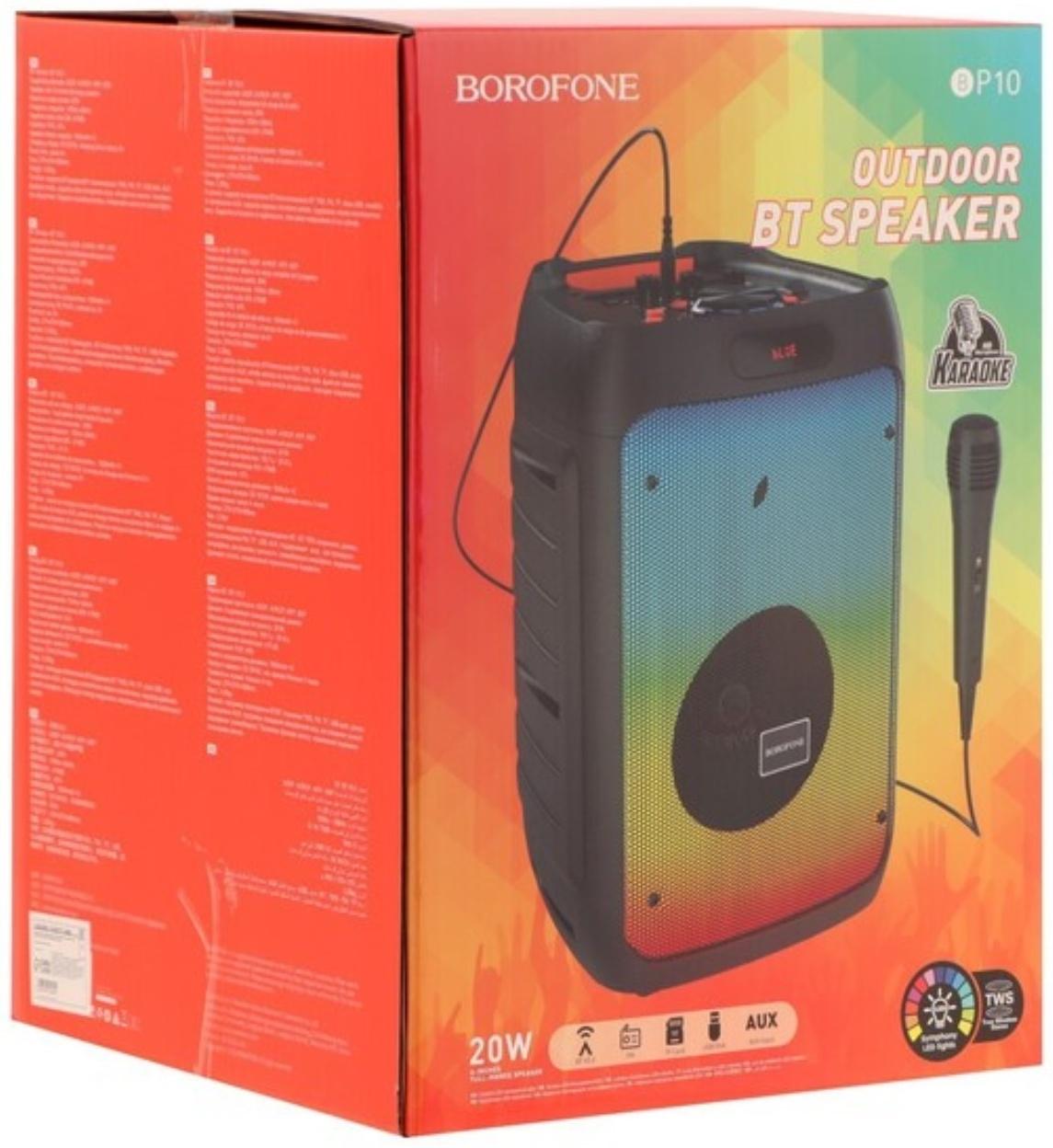 Портативная колонка Borofone BP10, 3600 мАч,BT5.0,20 Вт,TWS,TF card,USB,AUX,FM-радио, чёрная