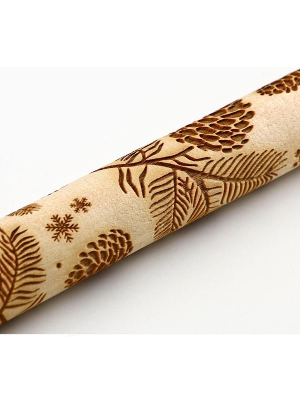 Скалка деревянная с узорами «Шишки» для выпечки, 30 см