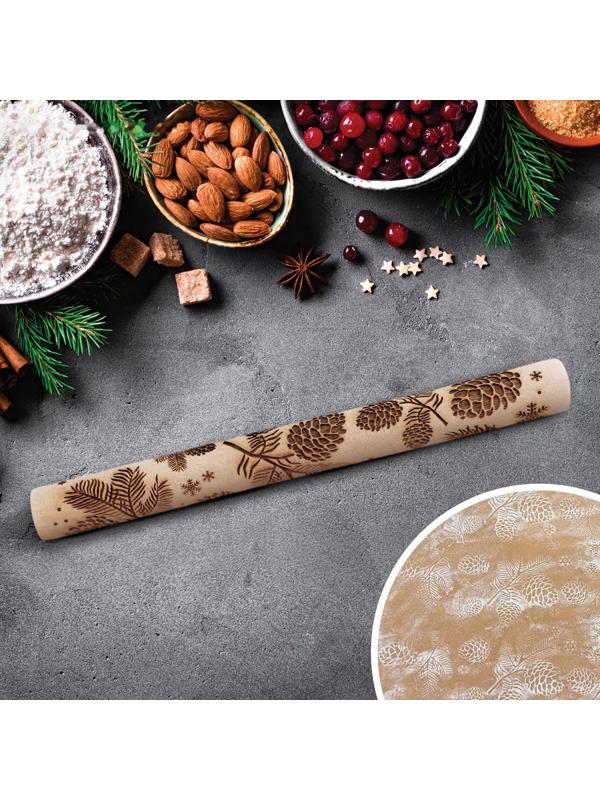 Скалка деревянная с узорами «Шишки» для выпечки, 30 см